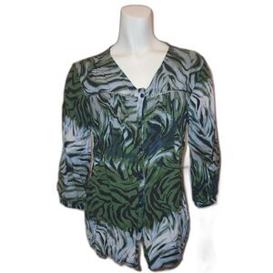 Art and Soul Green And Blue Zebra Blouse Top Womens Size Medium